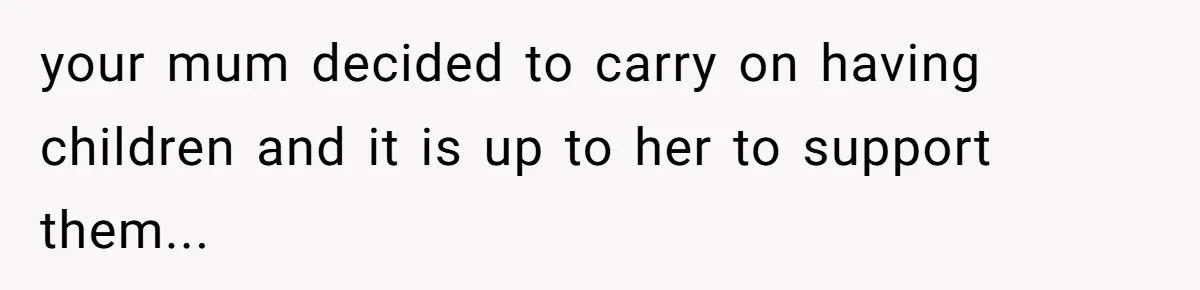 your mum decided to carry on having children and it is up to her to support them...