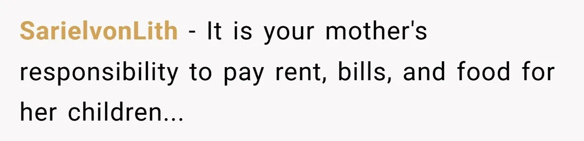 SarielvonLith − It is your mother's responsibility to pay rent, bills, and food for her children...