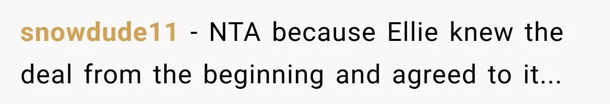 snowdude11 − NTA because Ellie knew the deal from the beginning and agreed to it...