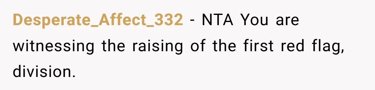 Desperate_Affect_332 − NTA You are witnessing the raising of the first red flag, division.
