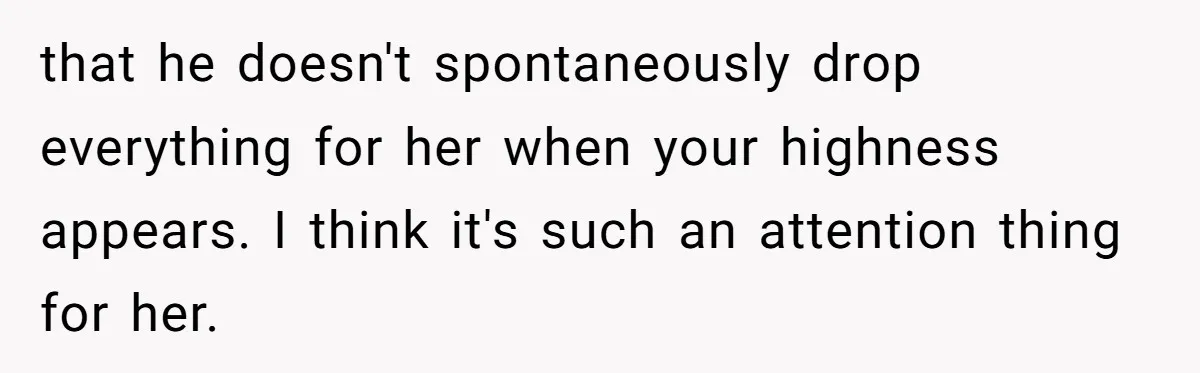that he doesn't spontaneously drop everything for her when your highness appears. I think it's such an attention thing for her.