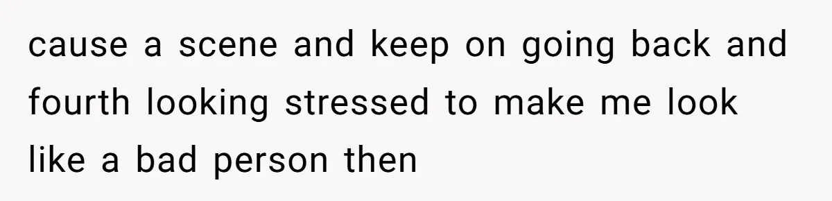 cause a scene and keep on going back and fourth looking stressed to make me look like a bad person then
