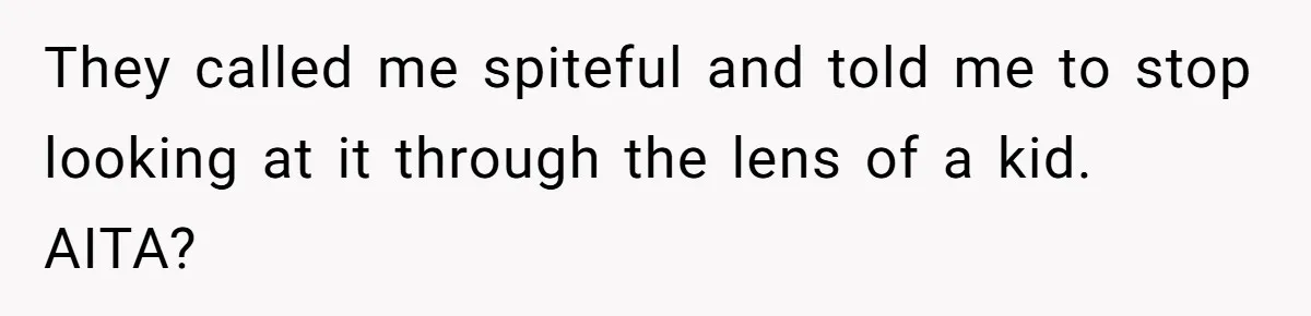 They called me spiteful and told me to stop looking at it through the lens of a kid. AITA?