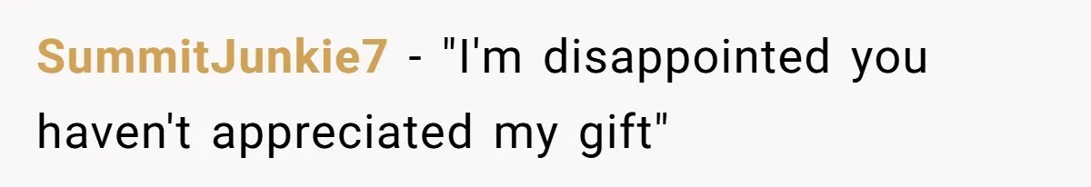 SummitJunkie7 − "I'm disappointed you haven't appreciated my gift"