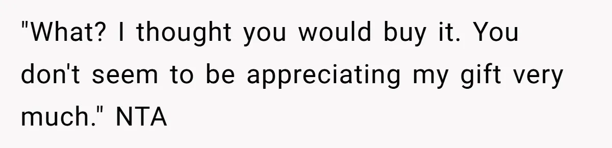 "What? I thought you would buy it. You don't seem to be appreciating my gift very much." NTA