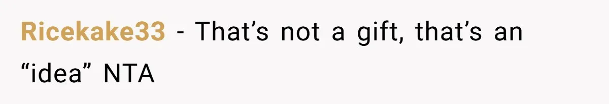 Ricekake33 − That’s not a gift, that’s an “idea” NTA