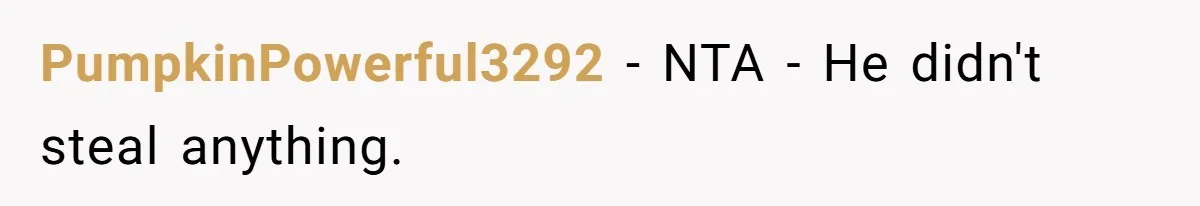 PumpkinPowerful3292 − NTA - He didn't steal anything.