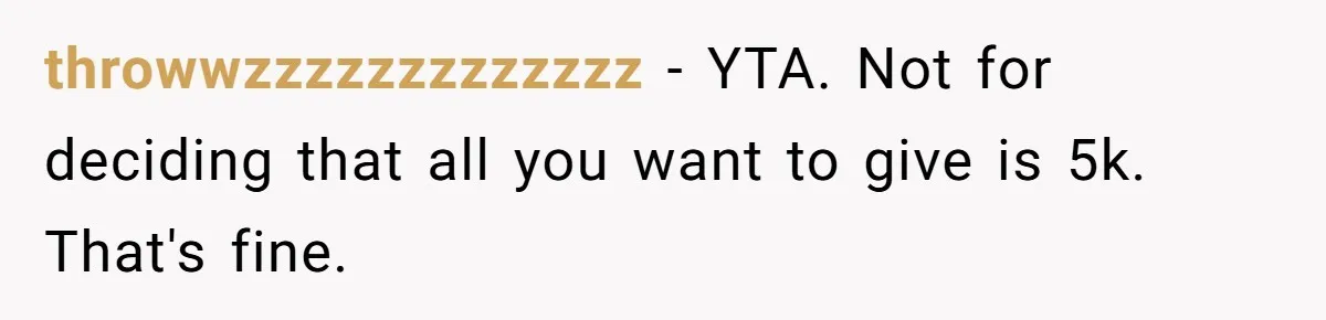 throwwzzzzzzzzzzzzz − YTA. Not for deciding that all you want to give is 5k. That's fine.