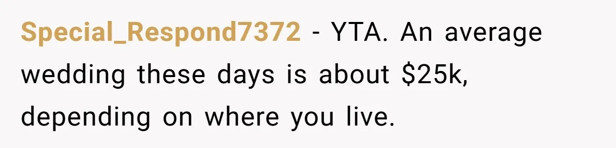 Special_Respond7372 − YTA. An average wedding these days is about $25k, depending on where you live.