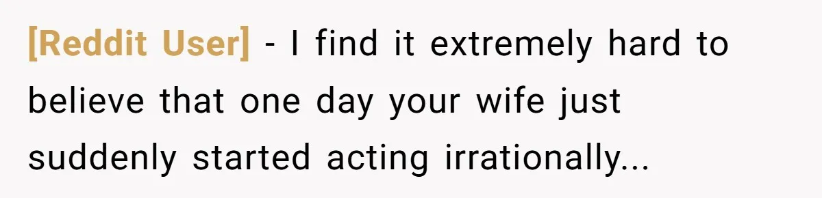 [Reddit User] − I find it extremely hard to believe that one day your wife just suddenly started acting irrationally...
