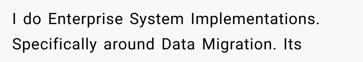 I do Enterprise System Implementations. Specifically around Data Migration. Its