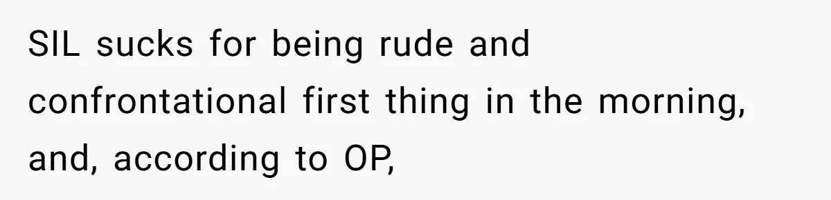 SIL sucks for being rude and confrontational first thing in the morning, and, according to OP,