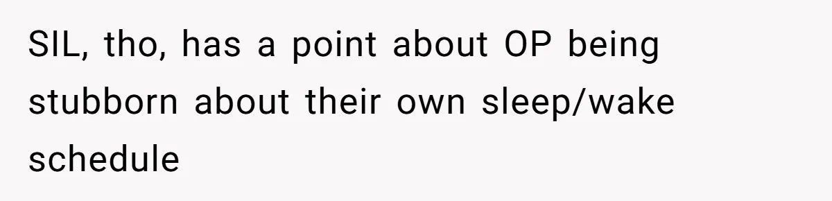 SIL, tho, has a point about OP being stubborn about their own sleep/wake schedule