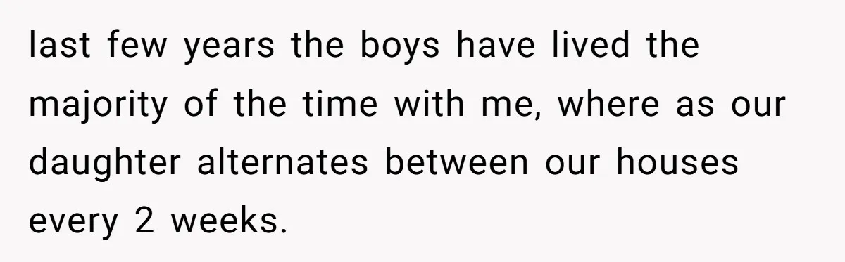 last few years the boys have lived the majority of the time with me, where as our daughter alternates between our houses every 2 weeks.
