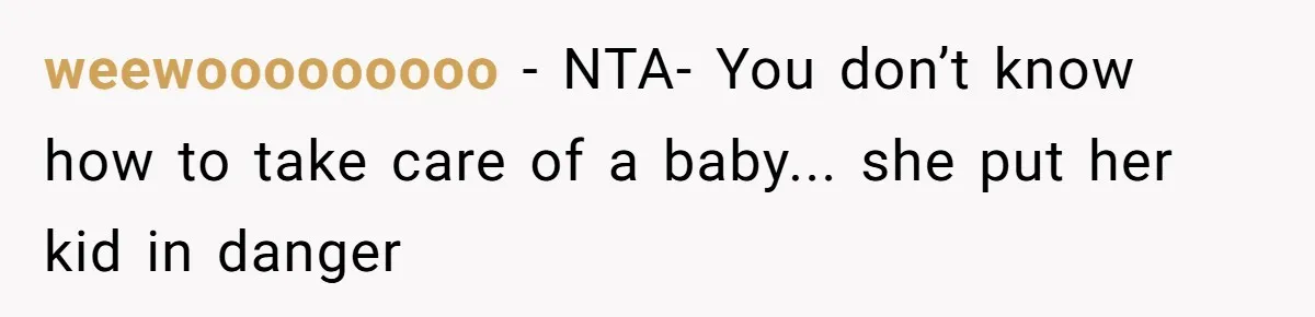 weewooooooooo − NTA- You don’t know how to take care of a baby... she put her kid in danger