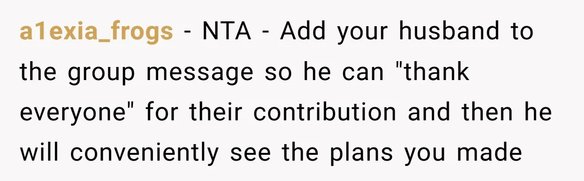 Mother-In-Law Brings an "Ice Cream Surprise" That Could Have Sent the Birthday Boy to the ER a1exia_frogs − NTA - Add your husband to the group message so he can "thank everyone" for their contribution and then he will conveniently see the plans you made