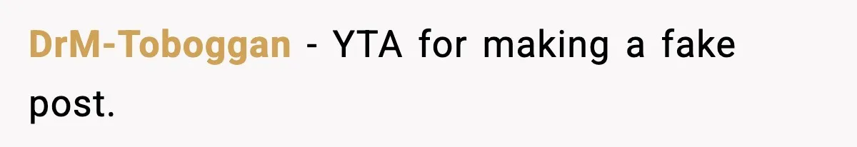 DrM-Toboggan - YTA for making a fake post.