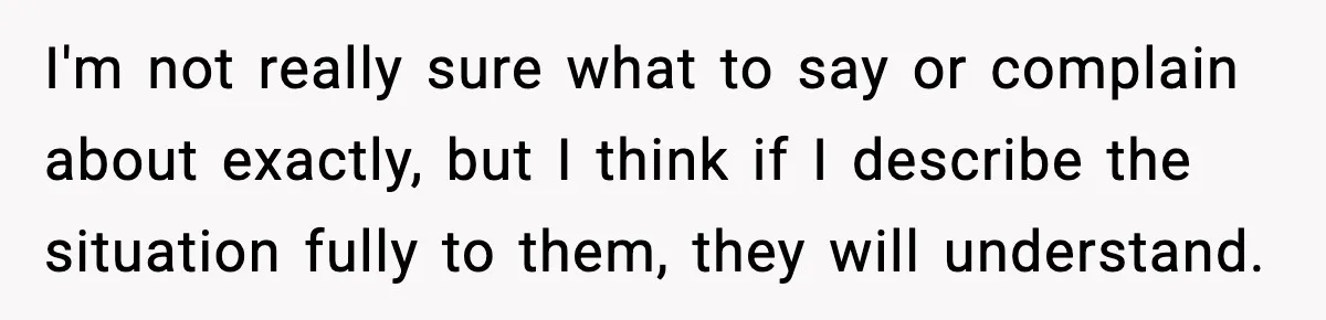 I'm not really sure what to say or complain about exactly, but I think if I describe the situation fully to them, they will understand.