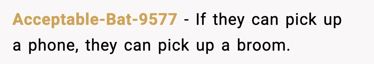 Acceptable-Bat-9577 - If they can pick up a phone, they can pick up a broom.