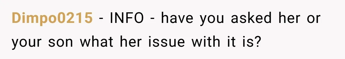 Dimpo0215 − INFO - have you asked her or your son what her issue with it is?