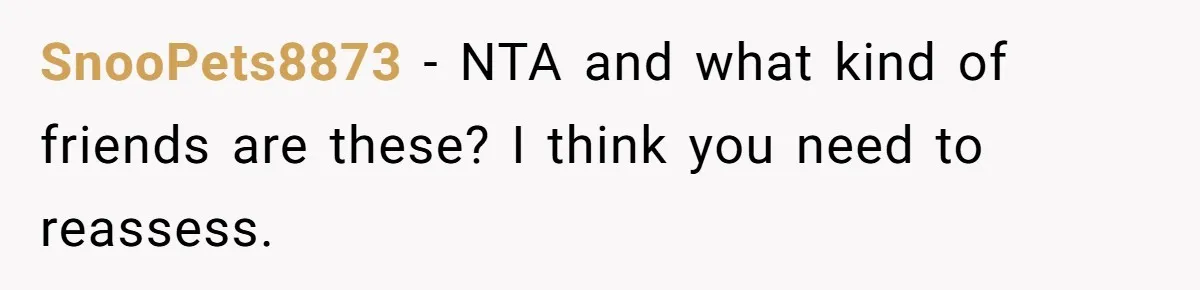 SnooPets8873 − NTA and what kind of friends are these? I think you need to reassess.