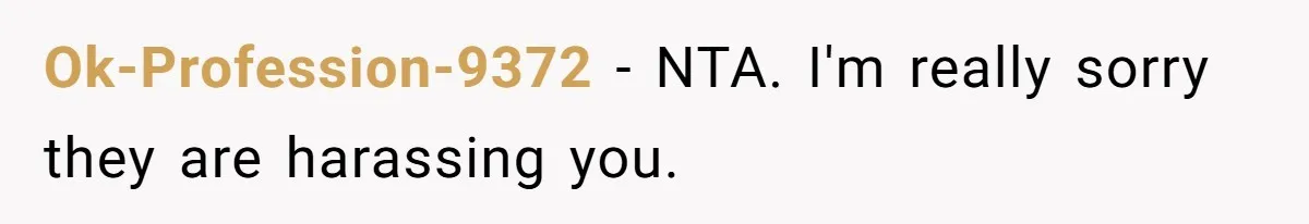 Ok-Profession-9372 − NTA. I'm really sorry they are harassing you.