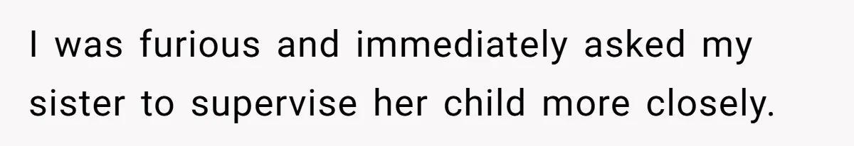 I was furious and immediately asked my sister to supervise her child more closely.