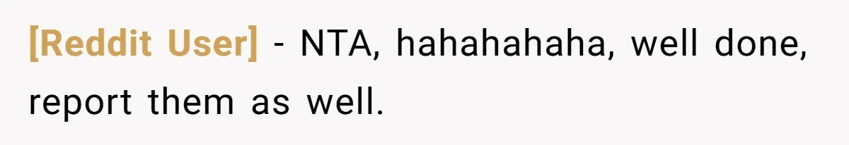 [Reddit User] − NTA, hahahahaha, well done, report them as well.