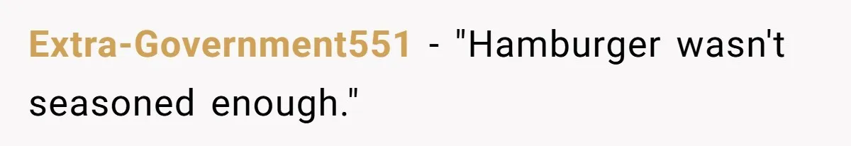Extra-Government551 − "Hamburger wasn't seasoned enough."