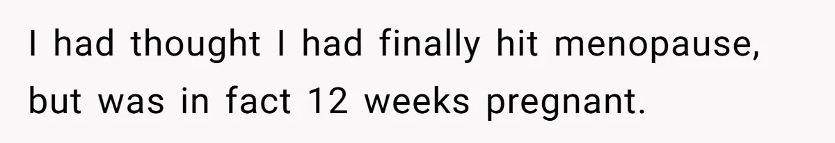 I had thought I had finally hit menopause, but was in fact 12 weeks pregnant.