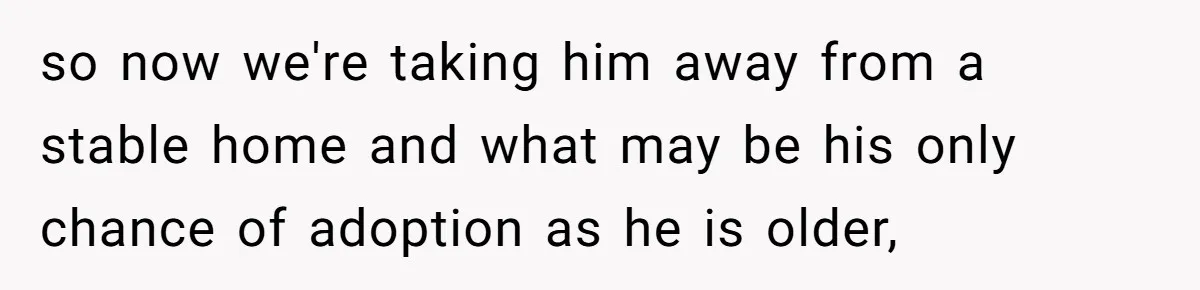 so now we're taking him away from a stable home and what may be his only chance of adoption as he is older,