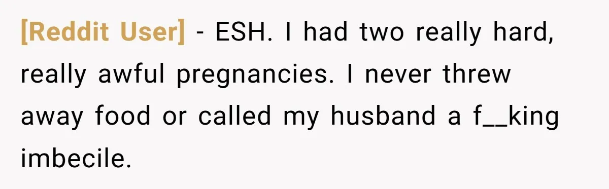 [Reddit User] − ESH. I had two really hard, really awful pregnancies. I never threw away food or called my husband a f__king imbecile.