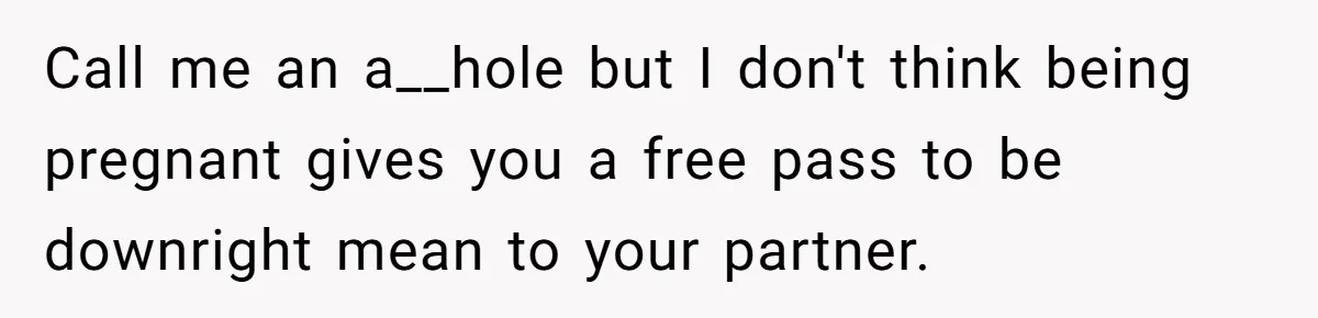 Call me an a__hole but I don't think being pregnant gives you a free pass to be downright mean to your partner.