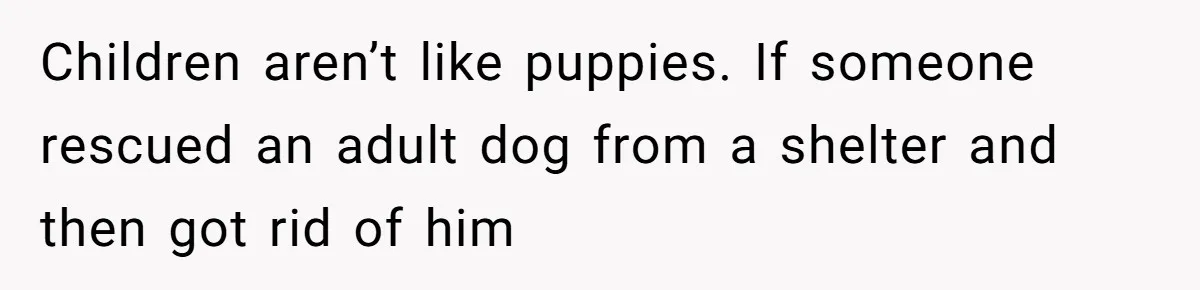 Children aren’t like puppies. If someone rescued an adult dog from a shelter and then got rid of him