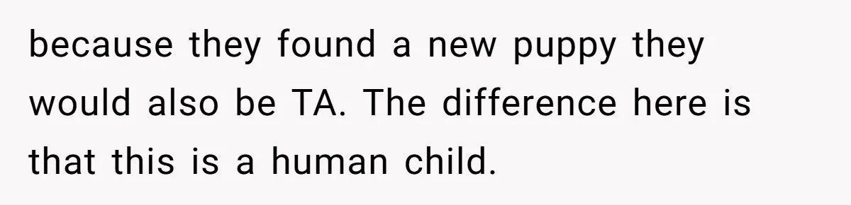 because they found a new puppy they would also be TA. The difference here is that this is a human child.