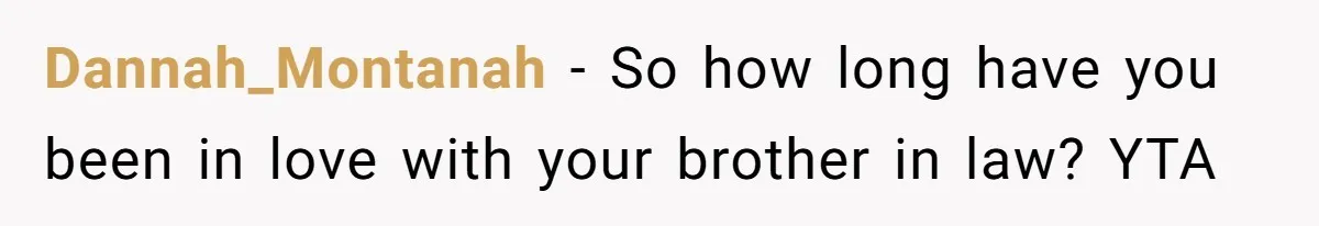 Dannah_Montanah − So how long have you been in love with your brother in law? YTA