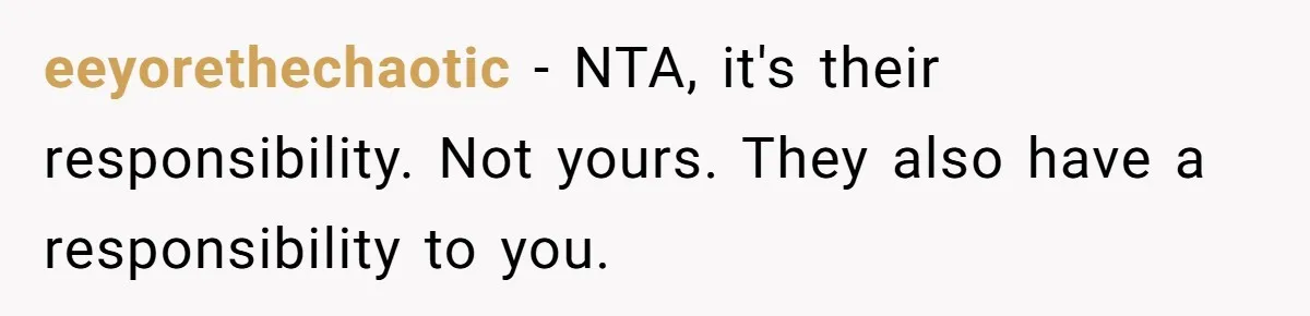 eeyorethechaotic − NTA, it's their responsibility. Not yours. They also have a responsibility to you.