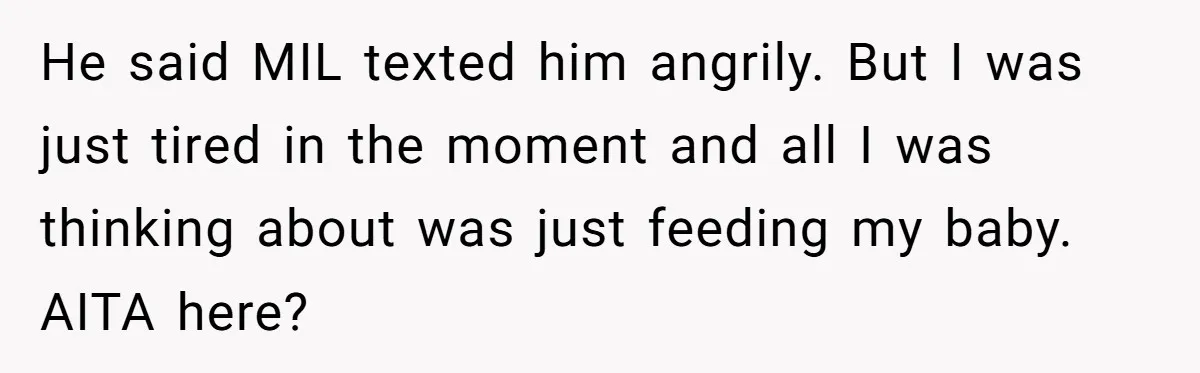 He said MIL texted him angrily. But I was just tired in the moment and all I was thinking about was just feeding my baby. AITA here?