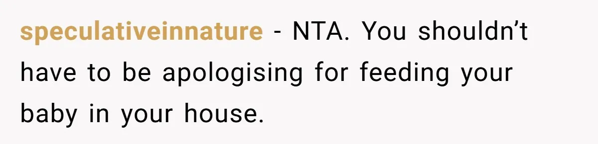 speculativeinnature − NTA. You shouldn’t have to be apologising for feeding your baby in your house.