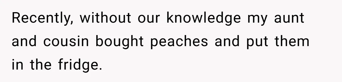Recently, without our knowledge my aunt and cousin bought peaches and put them in the fridge.