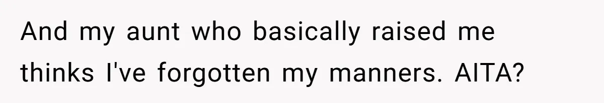 And my aunt who basically raised me thinks I've forgotten my manners. AITA?