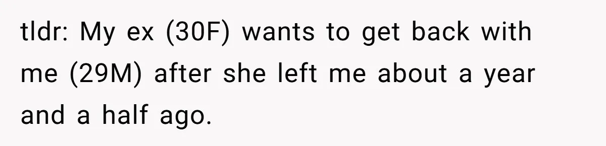 tldr: My ex (30F) wants to get back with me (29M) after she left me about a year and a half ago.