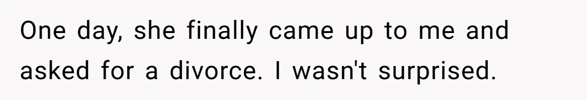 One day, she finally came up to me and asked for a divorce. I wasn't surprised.