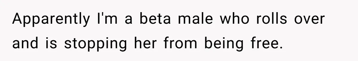 Apparently I'm a beta male who rolls over and is stopping her from being free.