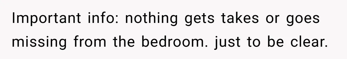 Important info: nothing gets takes or goes missing from the bedroom. just to be clear.