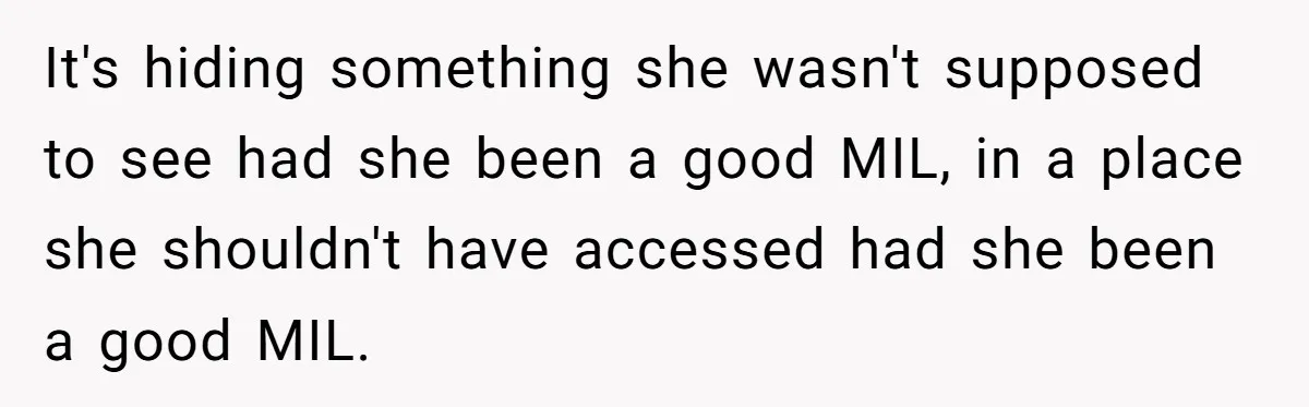 It's hiding something she wasn't supposed to see had she been a good MIL, in a place she shouldn't have accessed had she been a good MIL.