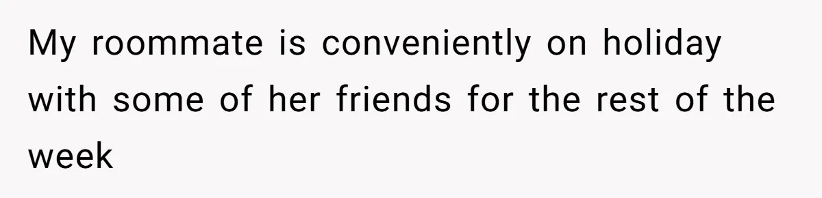 My roommate is conveniently on holiday with some of her friends for the rest of the week