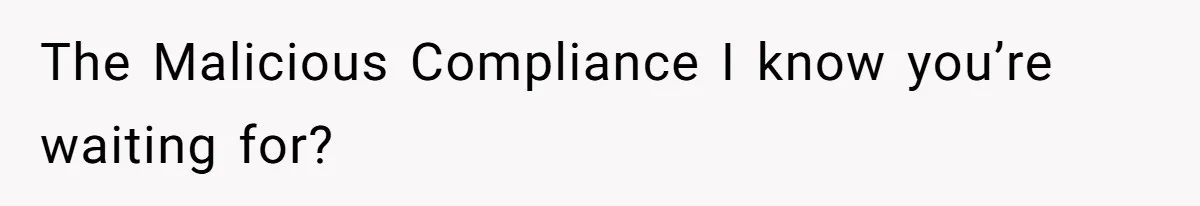 The Malicious Compliance I know you’re waiting for?