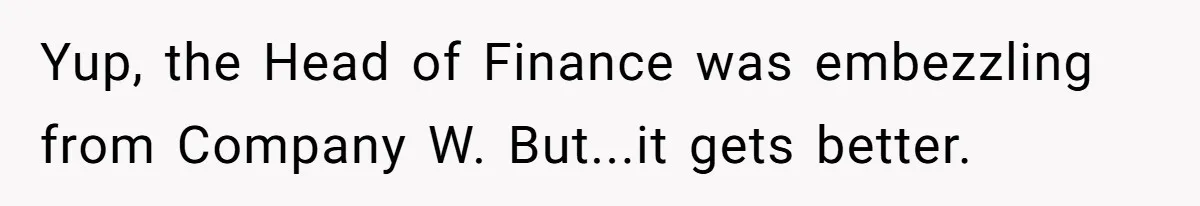 Yup, the Head of Finance was embezzling from Company W. But...it gets better.