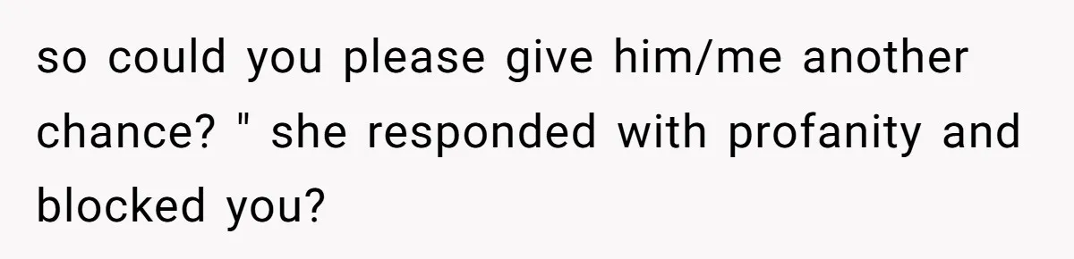 so could you please give him/me another chance? " she responded with profanity and blocked you?